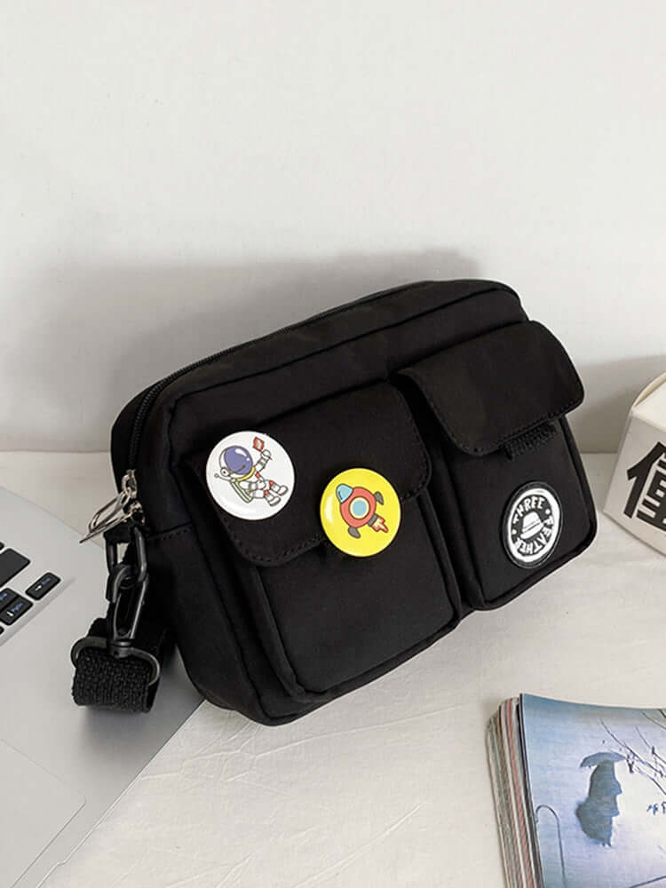 Street Style Messenger Crossbody Bag | Youth Attraction Pure Black