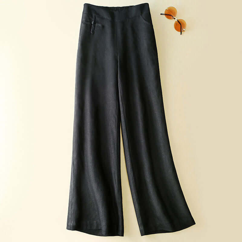 Casual Cotton Linen Wide Leg Pants Black
