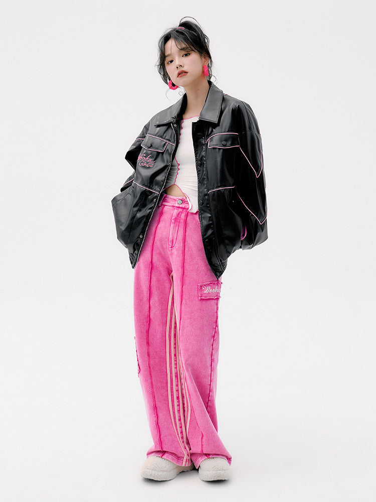 Women's Oversized Street-Style PU Jacket