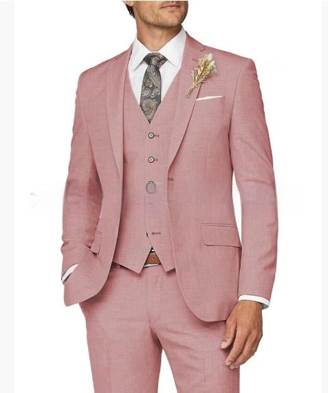 Mens Slim Fit Business Three Piece Suit UK Lotus Pink