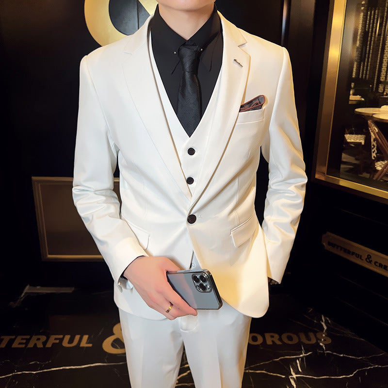 Classic Fit Three Piece Business Suit for Men - Spring Wear White 3pc Set