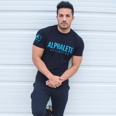 Men's Printed Alphalete Casual T-Shirt Black blue