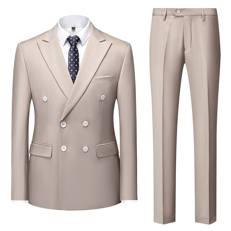 Men's Casual Solid Color Two-Piece Suit Apricot