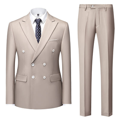 Men's Casual Solid Color Two-Piece Suit Apricot