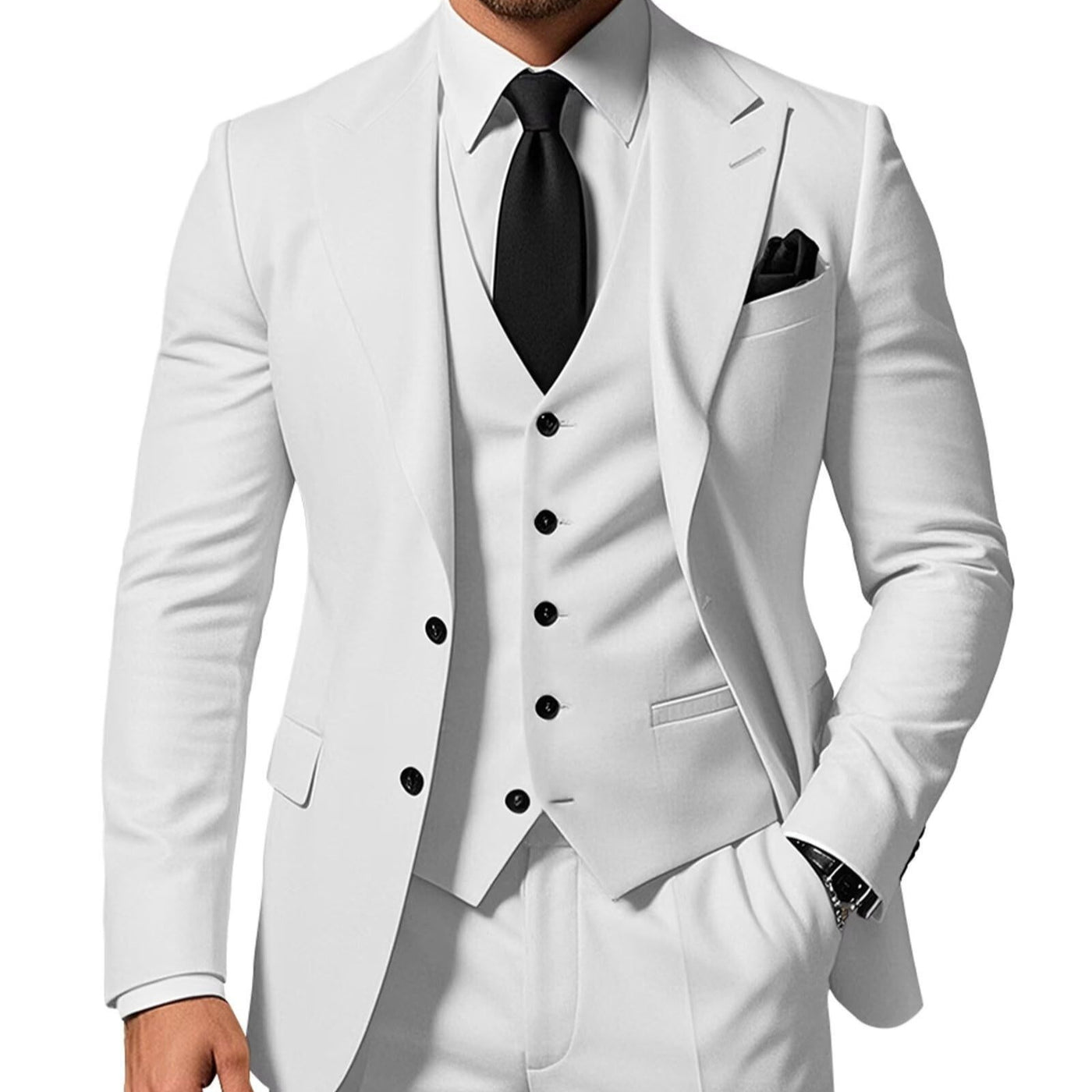 Mens Slim Fit Three Piece Acetate Suit UK White