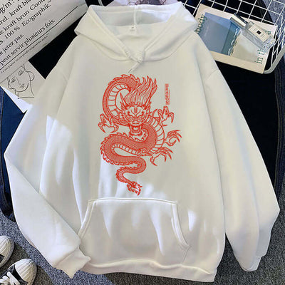 Red Dragon Print Personalized Hoodie White