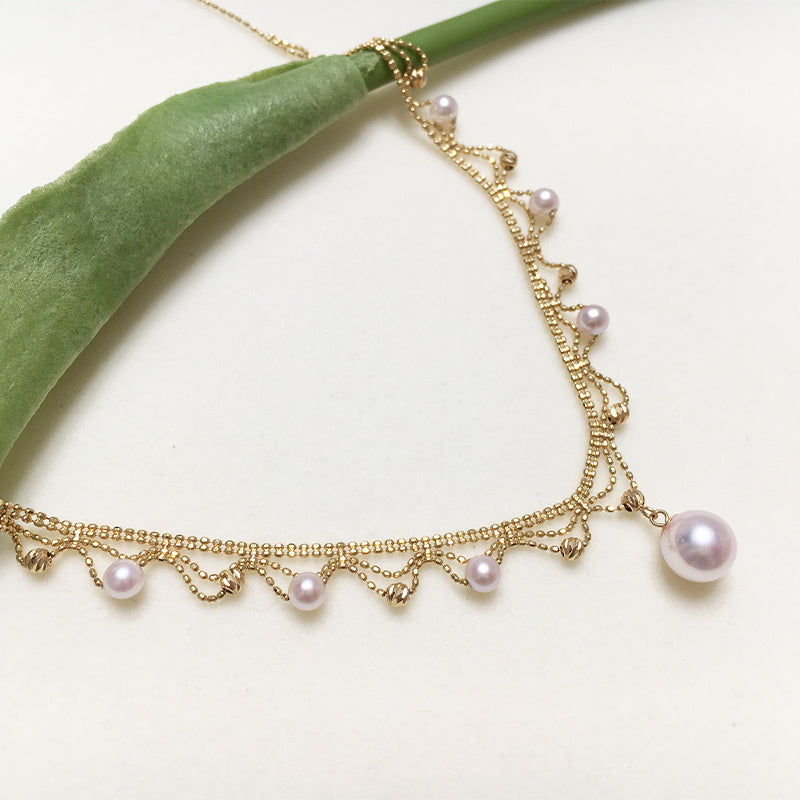 18k Gold Lace Pearl Necklace