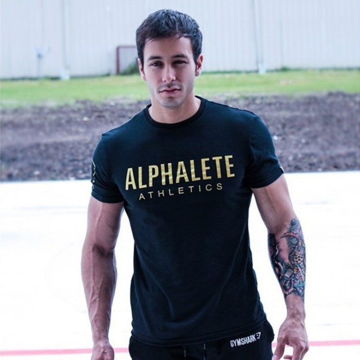 Men's Printed Alphalete Casual T-Shirt Black gold