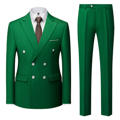 Men's Casual Solid Color Two-Piece Suit Grass Green