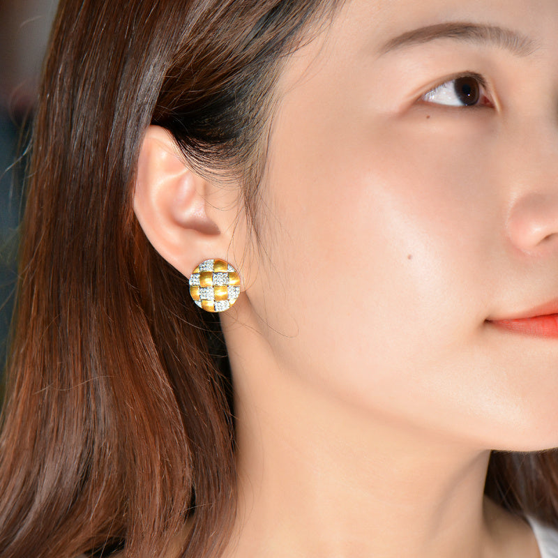 18K Gold Diamond Brushed Craft Earrings