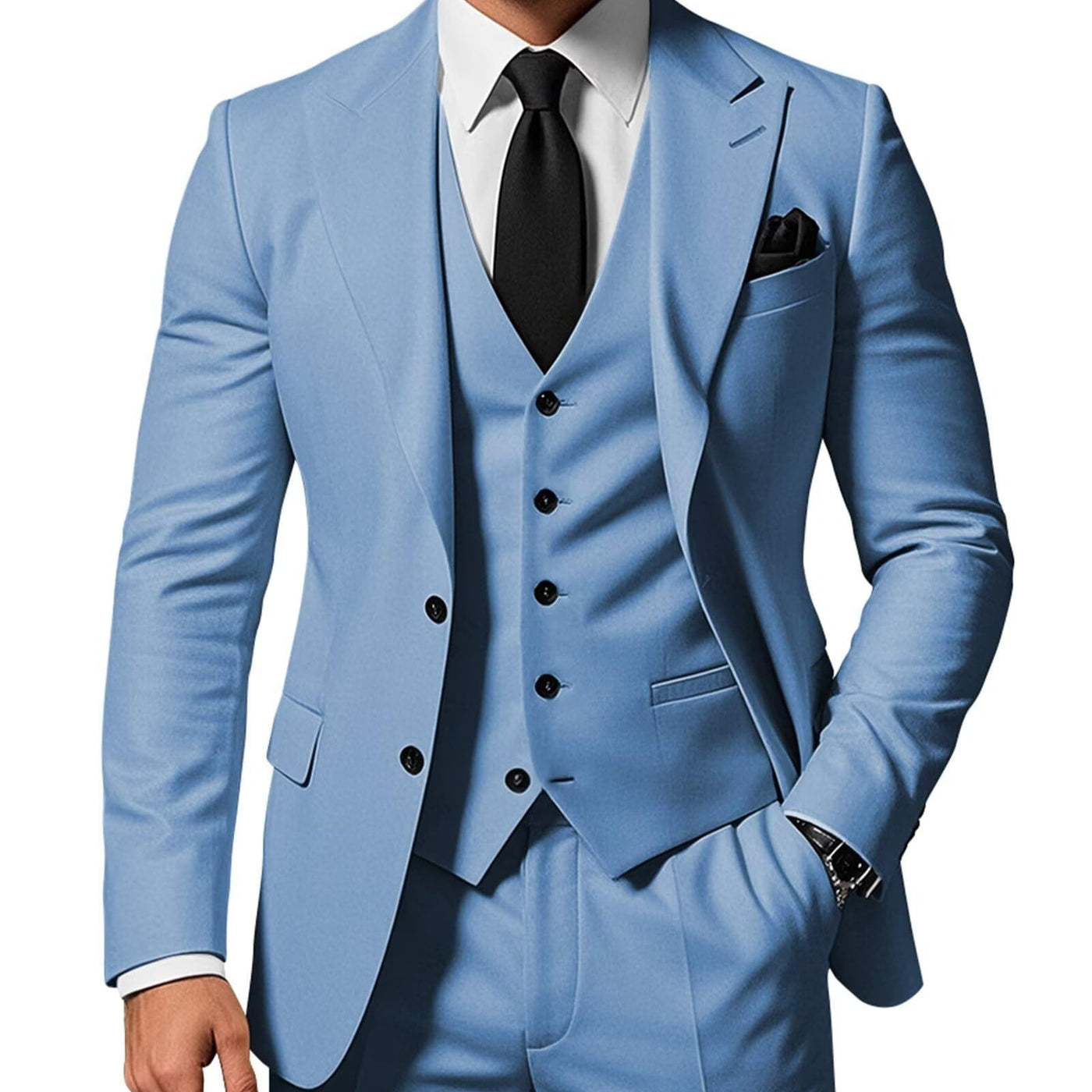 Mens Slim Fit Three Piece Acetate Suit UK A213 Blue