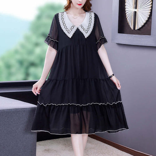 Chiffon Midi Dress for Women UK - Chiffon Doll Color Black