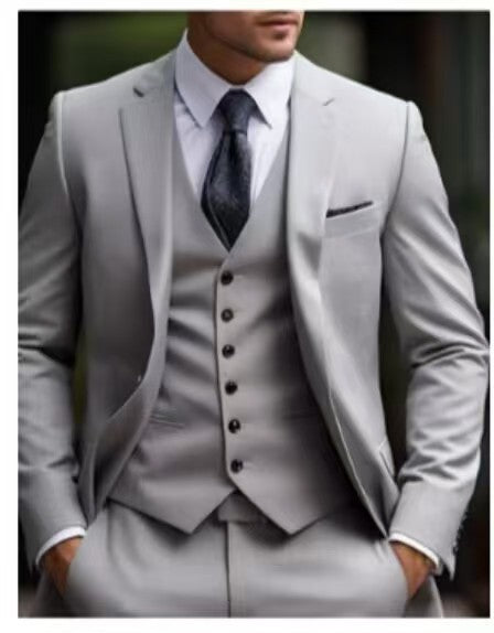 Men's Classic Fit Three Piece Suit Light Gray