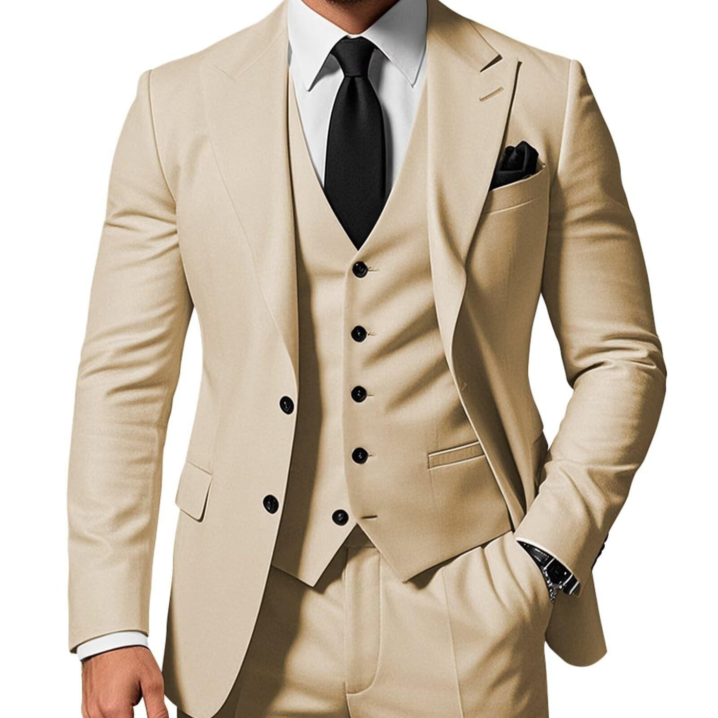 Mens Slim Fit Three Piece Acetate Suit UK K8 Beige