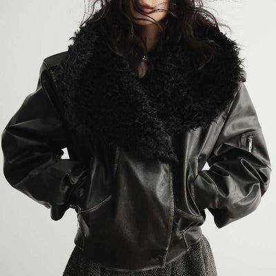 Women's Fur Collar Leather Jacket