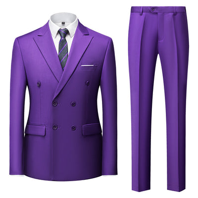 Men's Casual Solid Color Two-Piece Suit Dark Purple