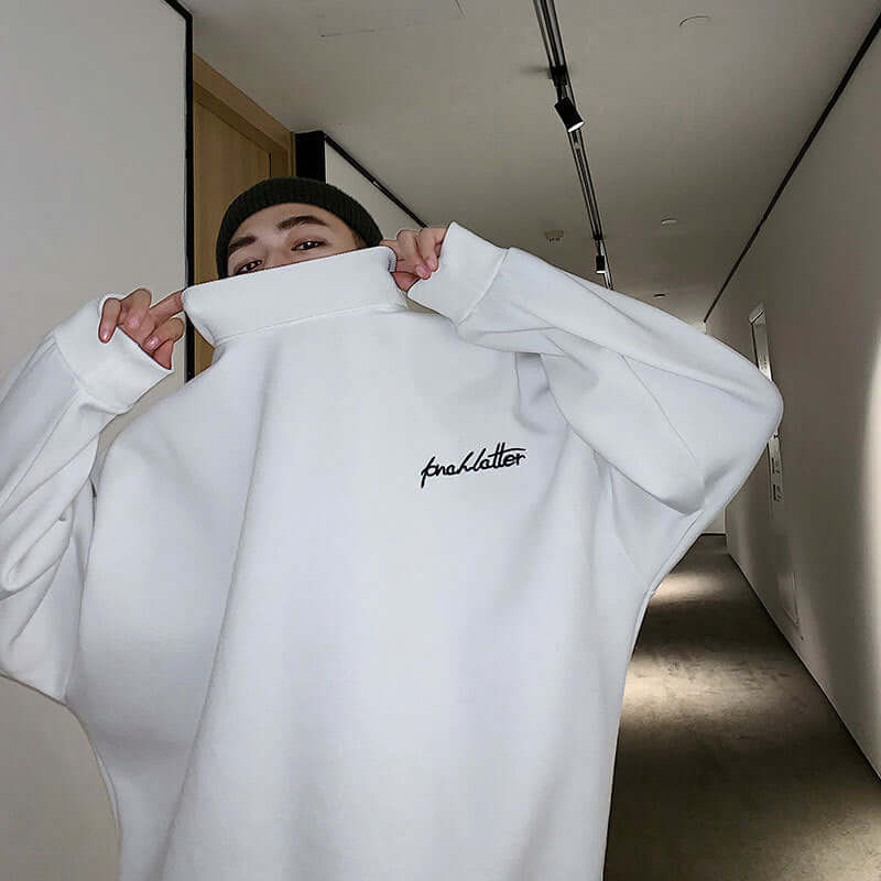 Half Turtleneck Cotton Loose Top White