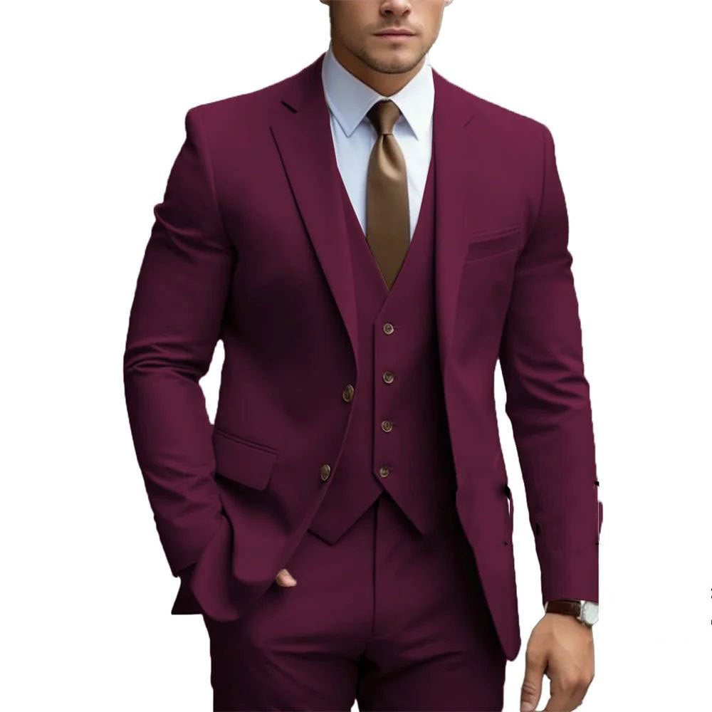 Men's Three-piece Suit Formal | Business Wear Wine Red