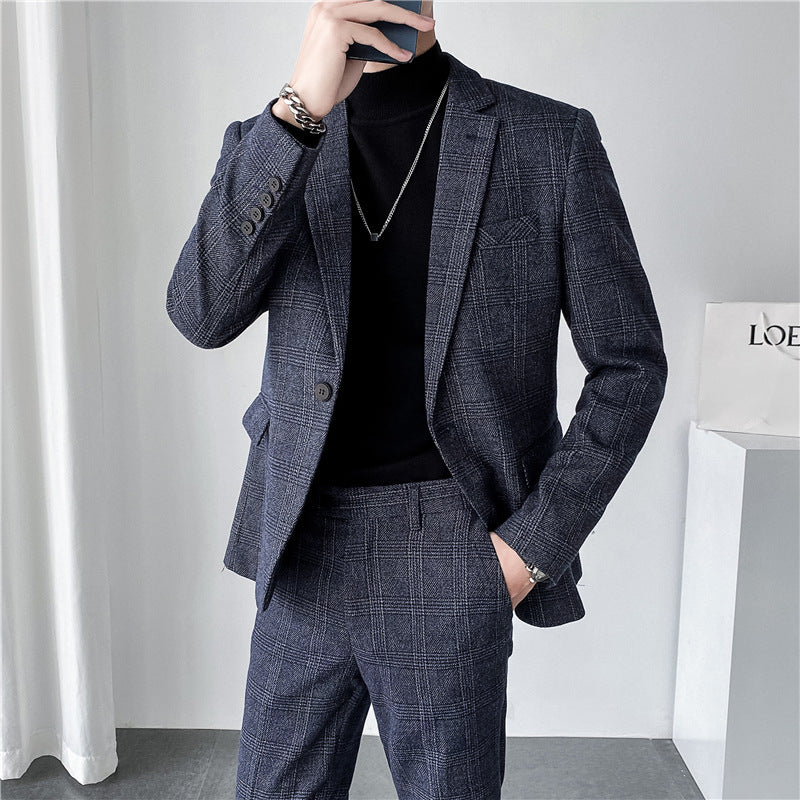 Men's Two Piece Business Casual Suit Blue Suit Trousers