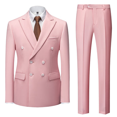 Men's Casual Solid Color Two-Piece Suit Light Pink