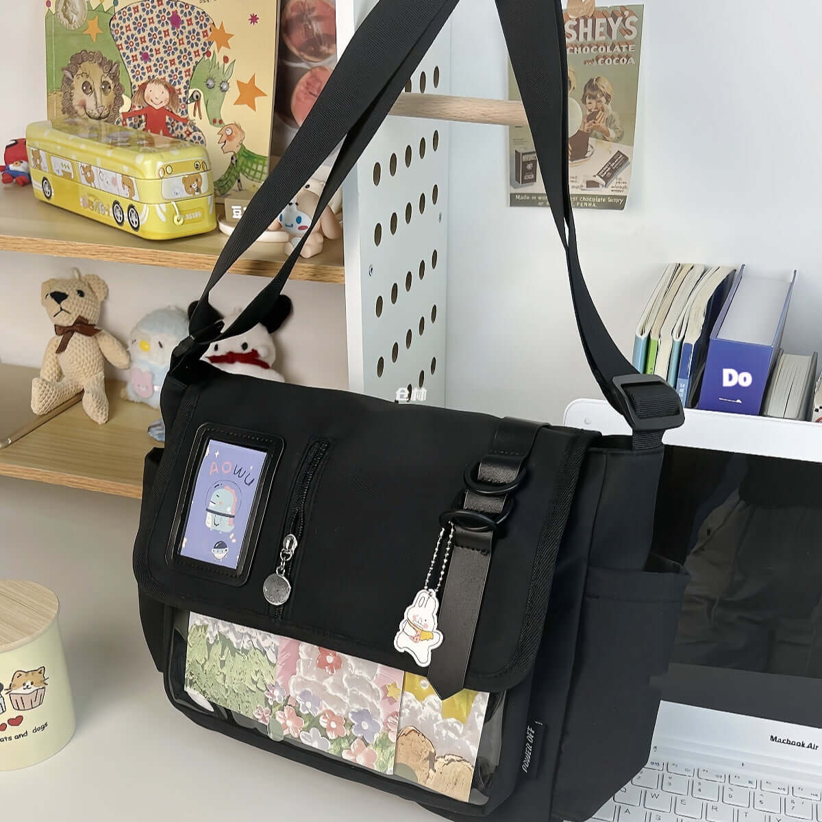 Canvas Crossbody Handbag | Soft Canvas Bag Black without pendant