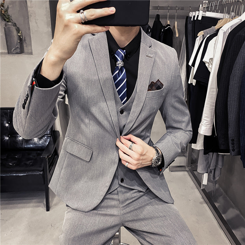 Classic Fit Three Piece Business Suit for Men - Spring Wear Light Gray 3pc Set