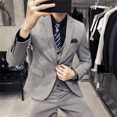 Classic Fit Three Piece Business Suit for Men - Spring Wear Light Gray 3pc Set