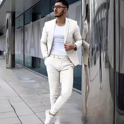 Business Casual Two Piece Suit for Men White