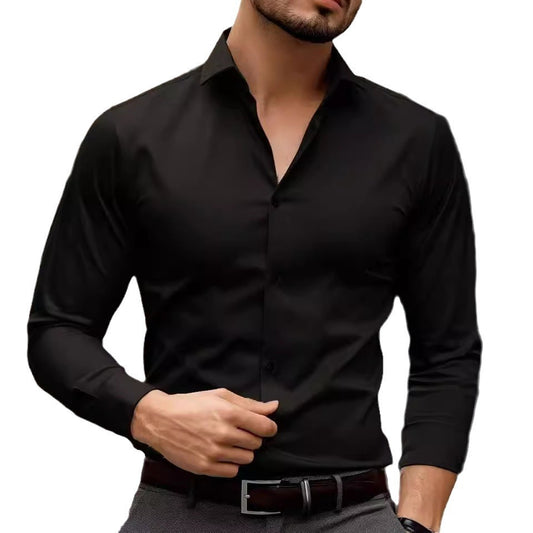 Men's Cardigan Formal Business Shirt - Black