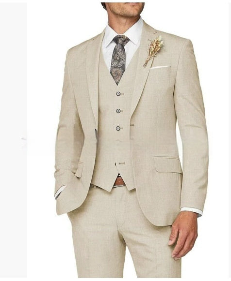 Mens Slim Fit Business Three Piece Suit UK Beige