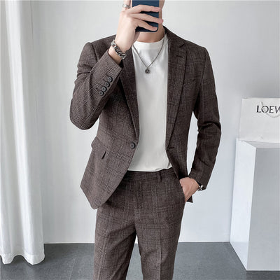 Men's Two Piece Business Casual Suit Brown Suit Trousers