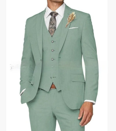 Mens Slim Fit Business Three Piece Suit UK Light Green
