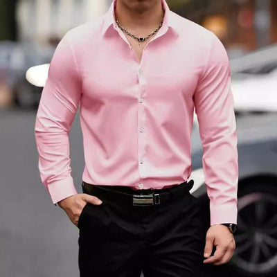 Men's Cardigan Formal Business Shirt Pink