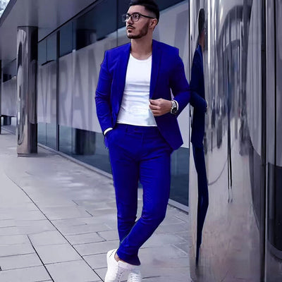 Business Casual Two Piece Suit for Men Sapphire Blue