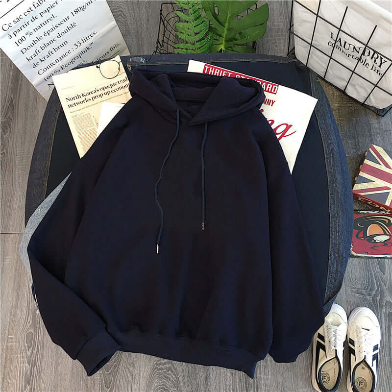 Women And Men's Solid Color Hoodie Black