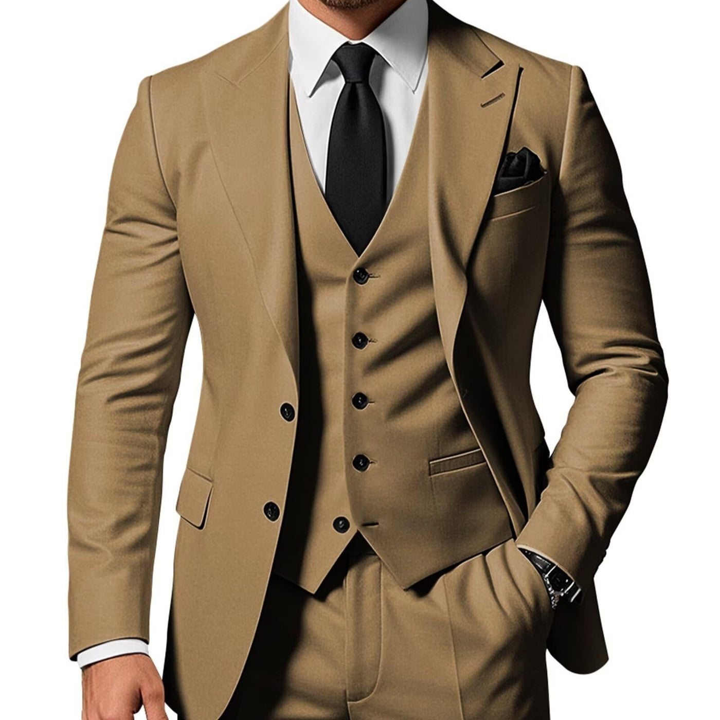 Mens Slim Fit Three Piece Acetate Suit UK K2 Brown