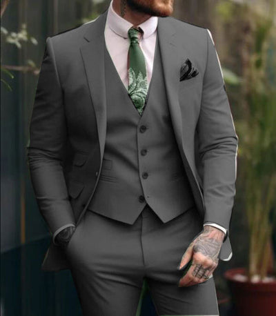 Men's Slim Fit Three Piece Suit Gray