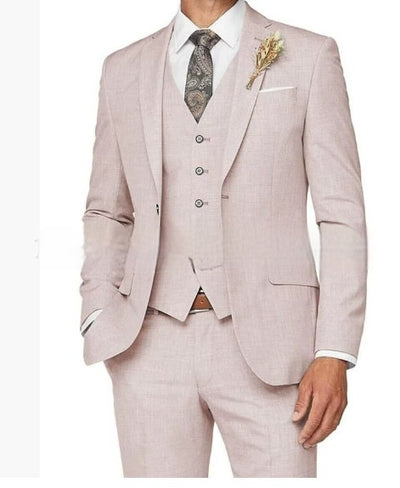 Mens Slim Fit Business Three Piece Suit UK Light Pink