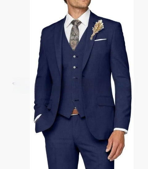 Mens Slim Fit Business Three Piece Suit UK Navy Blue