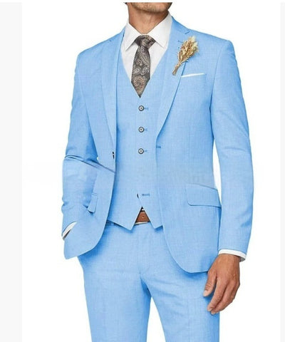 Mens Slim Fit Business Three Piece Suit UK Light Blue
