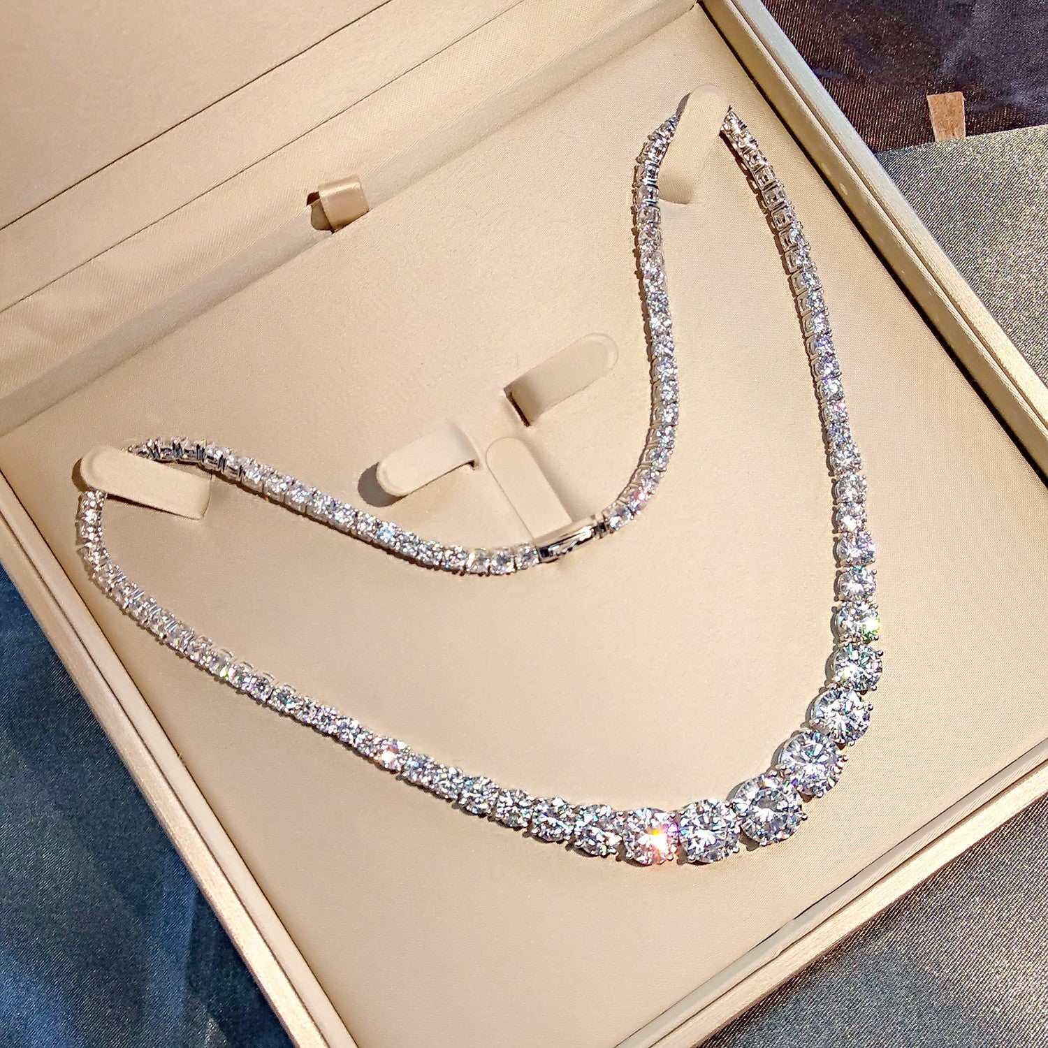 Diamond Necklace For Women - Moissanite 925 Sterling Silver Single Row