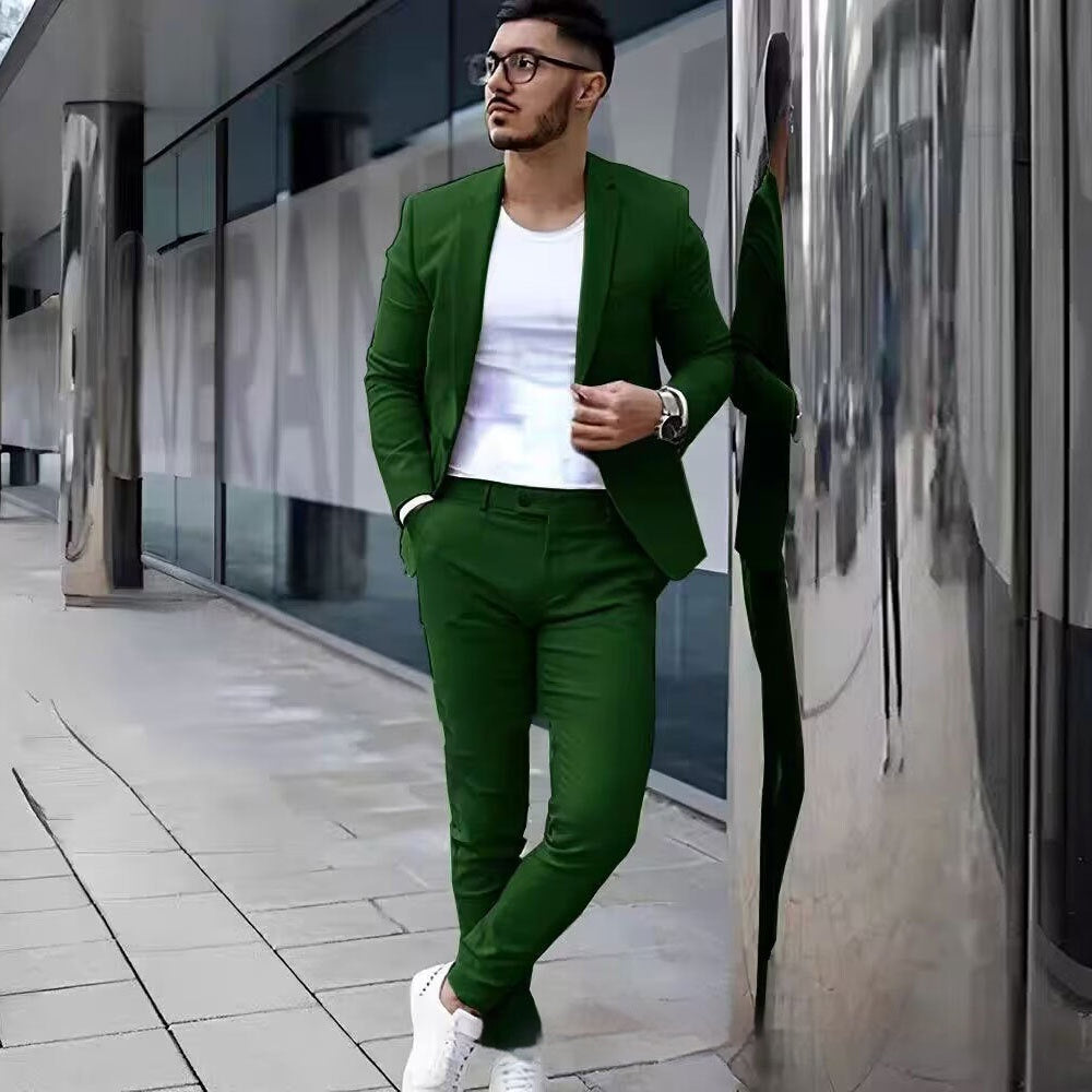 Business Casual Two Piece Suit for Men Green