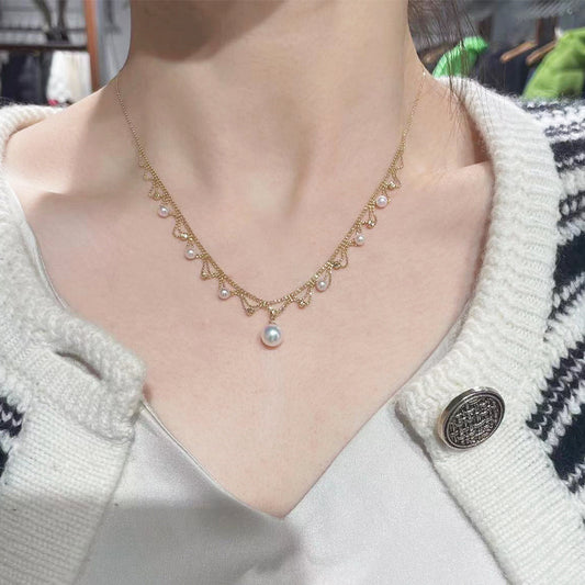 18k Gold Lace Pearl Necklace