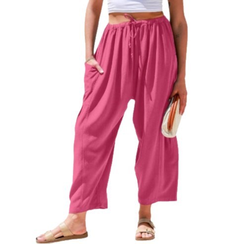 Women's Elastic Pleated Linen Wide Leg Pants