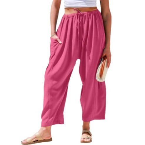Women's Elastic Pleated Linen Wide Leg Pants UK