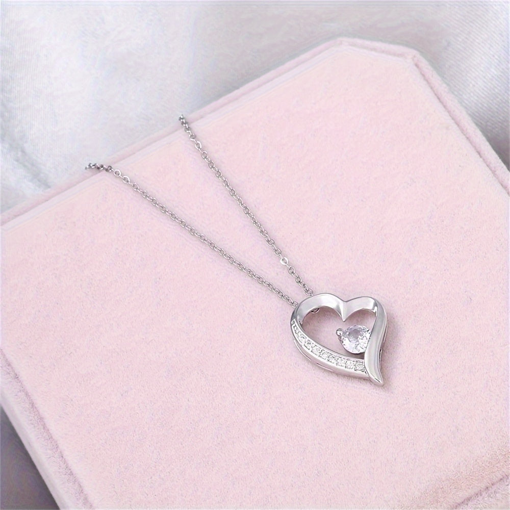 Cubic Zirconia Heart Necklace - 925 Sterling Silver Necklace