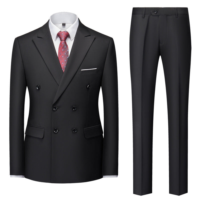 Men's Casual Solid Color Two-Piece Suit Black