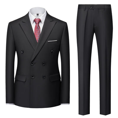 Men's Casual Solid Color Two-Piece Suit Black