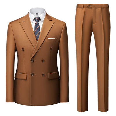 Men's Casual Solid Color Two-Piece Suit Khaki