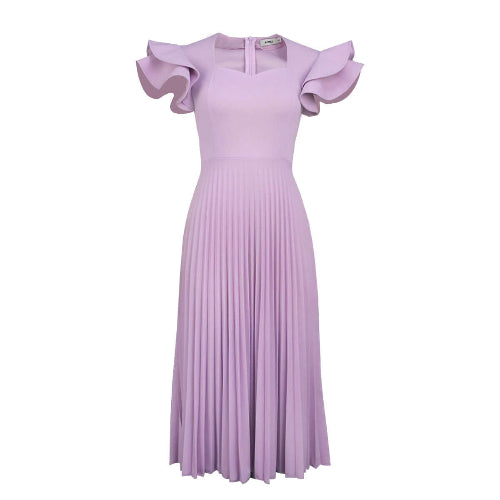 Square Collar Pleated Dress | Petal Sleeve Midi UK